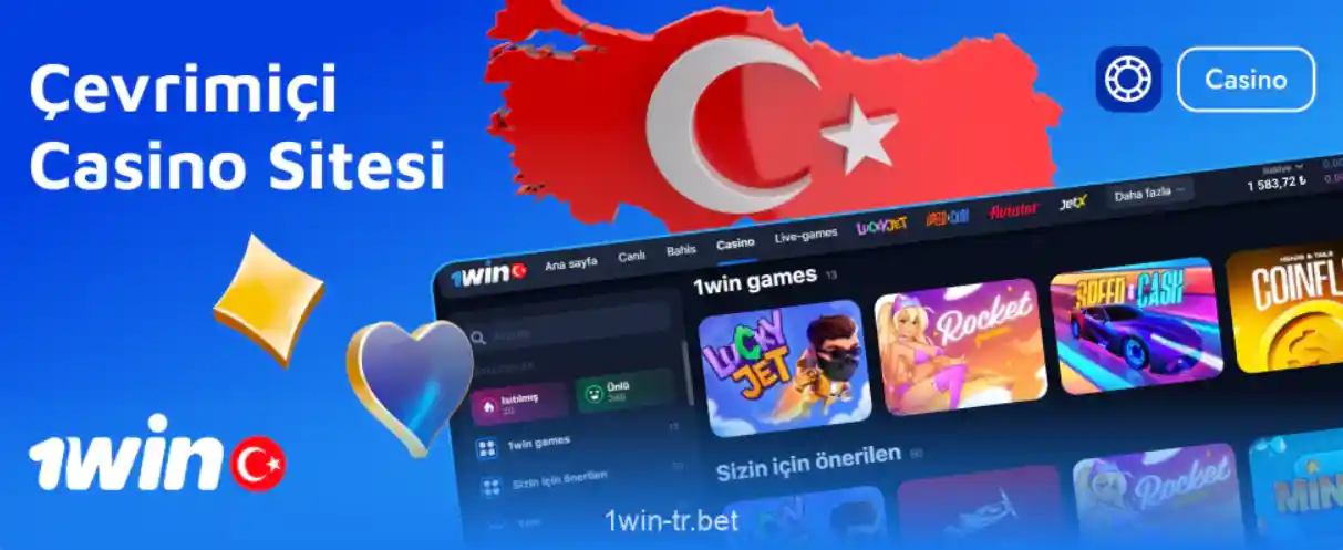 Türkiye bayrağı ve popüler oyunların yer aldığı bir çevrimiçi casino reklam görseli.